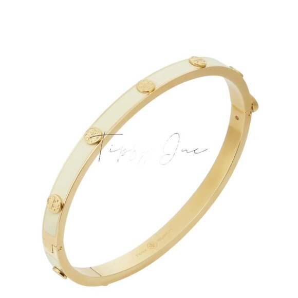 TORY BURCH WHITE AND GOLD MILLER HINGE BRACELET & EARRING SET - Picture 2 of 12